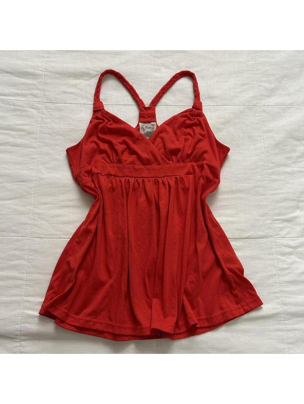 Pout Red babydoll top with racer back braided straps Size large